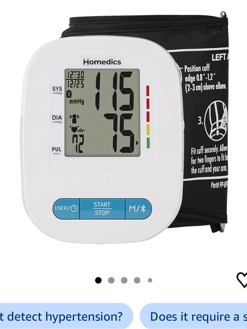 Homedics 500 Series Bluetooth Upper Arm Blood Pressure Monitor for Home Use